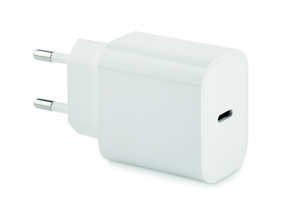 Logotrade reklaamtoote foto: 20W 2-pordiline USB-laadija EU pistik